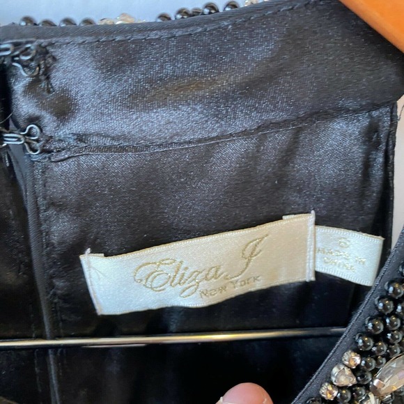 Eliza J Dress Women’s 6 Embellished Tiered Chiffon Halter Gown Black Rhinestones - Picture 12 of 12